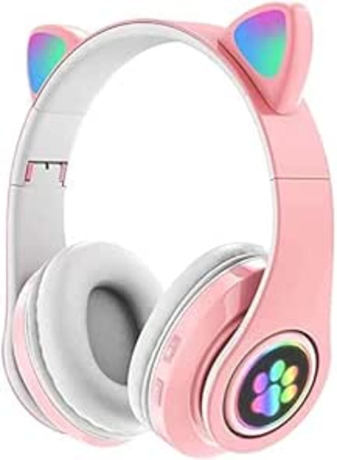 LOLO Bluetooth 5.0 Wireless Headphones, Headphones with Microphone, Bluetooth Stereo Headphones with Noise Cancelling with Hi-Fi, Compatible with All Bluetooth Devices (Pink)